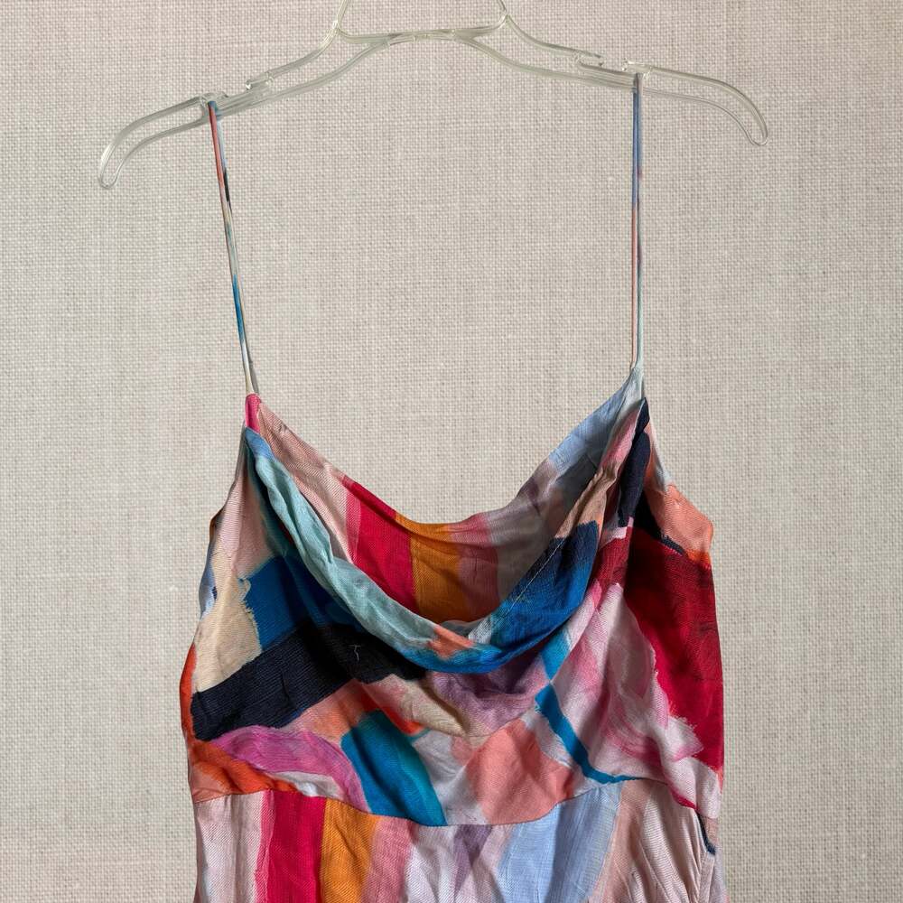 Anthropologie Abstract Dress Painterly Y2K Cowl Neck Midi - 8 - Picture 4 of 12